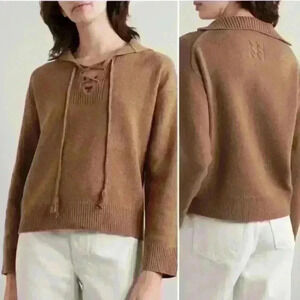 Nili Lotan Gloria Collared Lace Up Wool Sweater in Cognac brown Size Medium